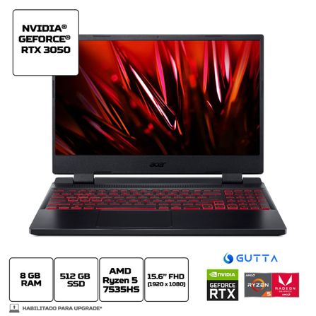 Notebook Acer Nitro 5 AN515-47-R5SU AMD Ryzen 5 Linux Gutta 8GB 512GB SSD RTX 3050 15.6" Full HD