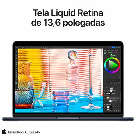 Notebook Apple MacBook Air 13" M2 (CPU de 8 núcleos e GPU de 10 núcleos, 8GB RAM , 512 GB SSD) - Meia-noite