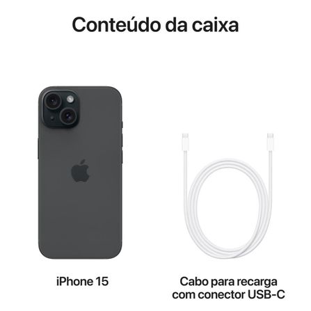 iPhone 15 Apple (128GB) Preto, Tela de 6,1", 5G e Câmera de 48 MP