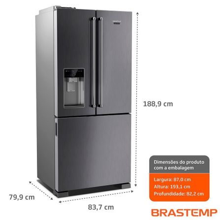 Refrigerador Brastemp Gourmand Frost Free French Door Água e Gelo na Porta 515 Litros Inox BRH86AR