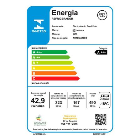 Refrigerador de 02 Portas Electrolux Frost Free com 490 Litros Efficient com AutoSense Inverse Inox Look - IB7S