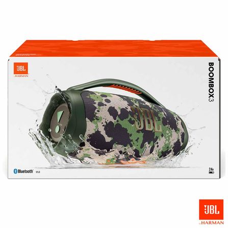CAIXA DE SOM BLUETOOTH JBL BOOMBOX 3 CAMUFLADA ATÉ 24H DE REPRODUÇÃO IP67 À PROVA D'ÁGUA 130W