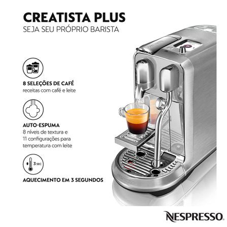 Cafeteira Nespresso Creatista Plus Cromada para Café Espresso - J520-BR-ME-NE