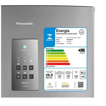 Refrigerador Bottom Freezer Panasonic de 02 Portas Frost Free com 425 Litros e Painel Easy Touch Aço Escovado - BB5