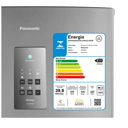 Refrigerador Bottom Freezer Panasonic de 02 Portas Frost Free com 425 Litros e Painel Easy Touch Aço Escovado - BB5
