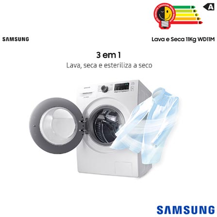 Lava Seca 11 Kg Samsung 3 em 1 Branca com 12 Programas de Lavagem - WD11M4473PW
