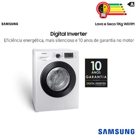 Lava Seca 11 Kg Samsung 3 em 1 Branca com 12 Programas de Lavagem - WD11M4473PW