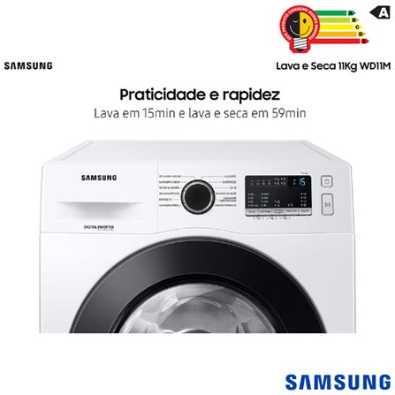 Lava Seca 11 Kg Samsung 3 em 1 Branca com 12 Programas de Lavagem - WD11M4473PW