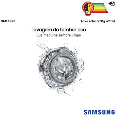 Lava Seca 11 Kg Samsung 3 em 1 Branca com 12 Programas de Lavagem - WD11M4473PW