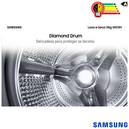Lava Seca 11 Kg Samsung 3 em 1 Branca com 12 Programas de Lavagem - WD11M4473PW