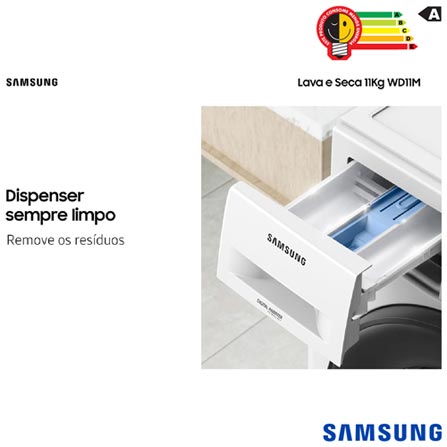 Lava Seca 11 Kg Samsung 3 em 1 Branca com 12 Programas de Lavagem - WD11M4473PW