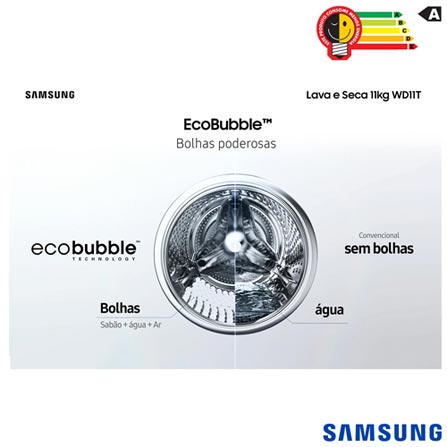 Lava & Seca 11 Kg Samsung SmartThings Inox Look com 12 Programas de Lavagem - WD11T504DBX