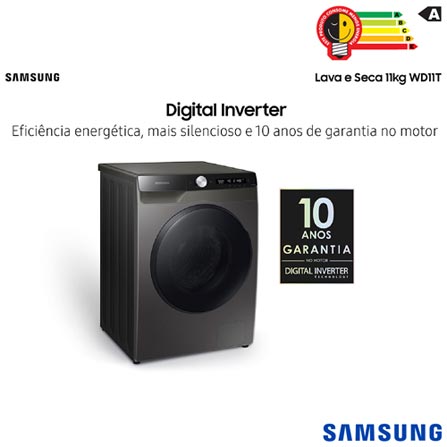Lava & Seca 11 Kg Samsung SmartThings Inox Look com 12 Programas de Lavagem - WD11T504DBX