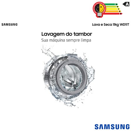 Lava & Seca 11 Kg Samsung SmartThings Inox Look com 12 Programas de Lavagem - WD11T504DBX