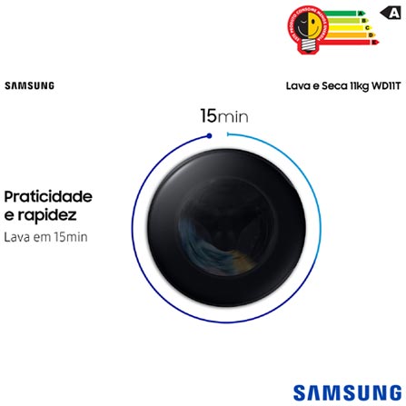 Lava & Seca 11 Kg Samsung SmartThings Inox Look com 12 Programas de Lavagem - WD11T504DBX