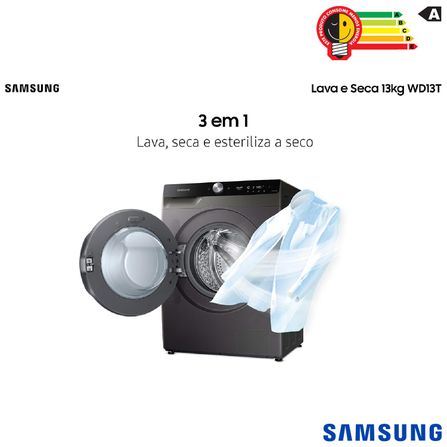 Lava Seca 13 Kg Look Samsung Eco Bubble Inox com 24 Programas de Lavagem - WD13