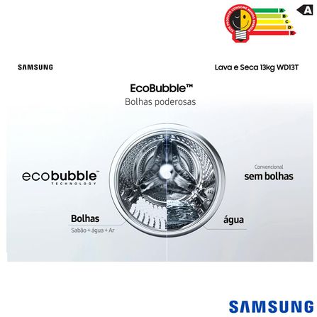 Lava Seca 13 Kg Look Samsung Eco Bubble Inox com 24 Programas de Lavagem - WD13