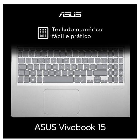Notebook ASUS Vivobook 15, Intel Core i3 1115G4, 8GB, 512GB SSD, Tela de 15,6", Transparent Silver - X1500EA-EJ3667