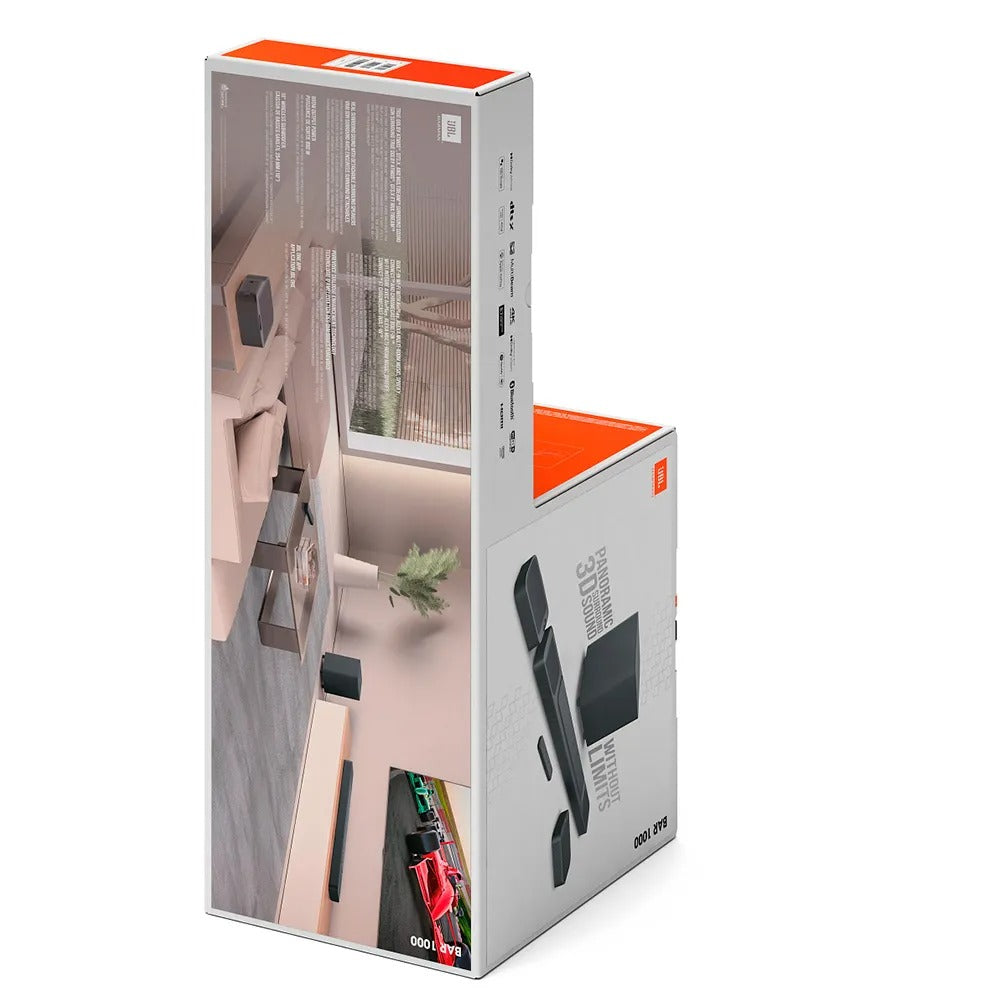Soundbar JBL BAR1000 7.1.4 Canais com Ponteiras Destacáveis Multibeam Dolby Atmos DTSX 440W e Wi-Fi
