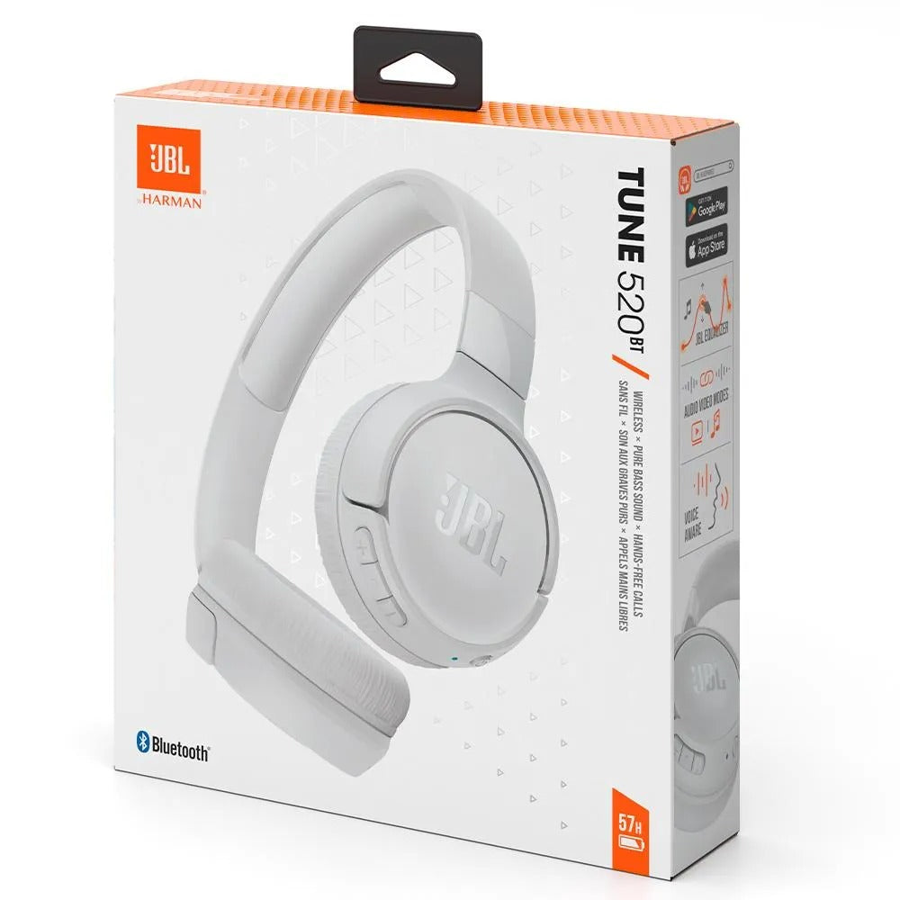 Fone De Ouvido JBL Tune 520 Bluetooth 5.3 Conexões Multipontos Até 57 Horas De Bateria - Branco