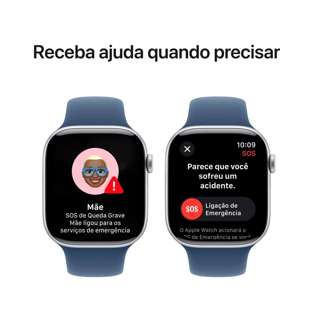 Apple Watch Series 10 (GPS + Cellular 46 mm) Caixa de Alumínio Prateada, Pulseira Esportiva Denim P/M