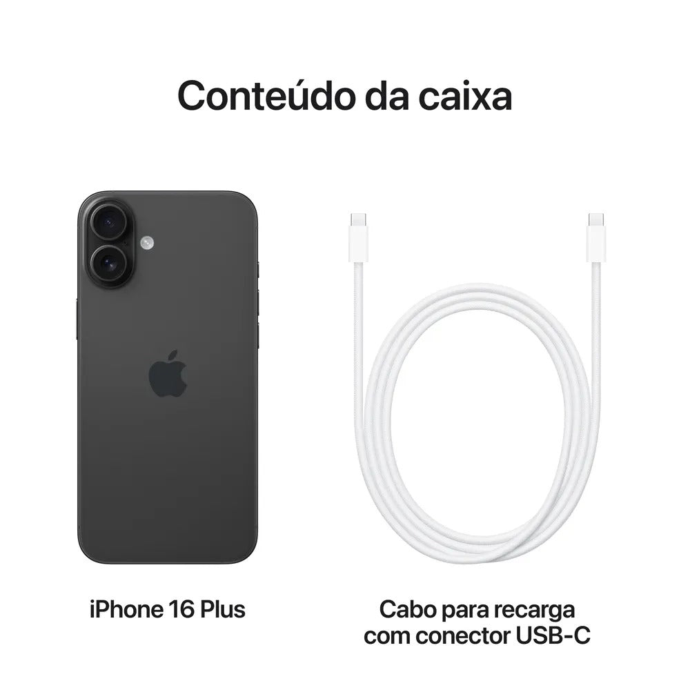 iPhone 16 Plus Apple (128GB) Preto, Tela de 6,7", 5G e Câmera de 48MP