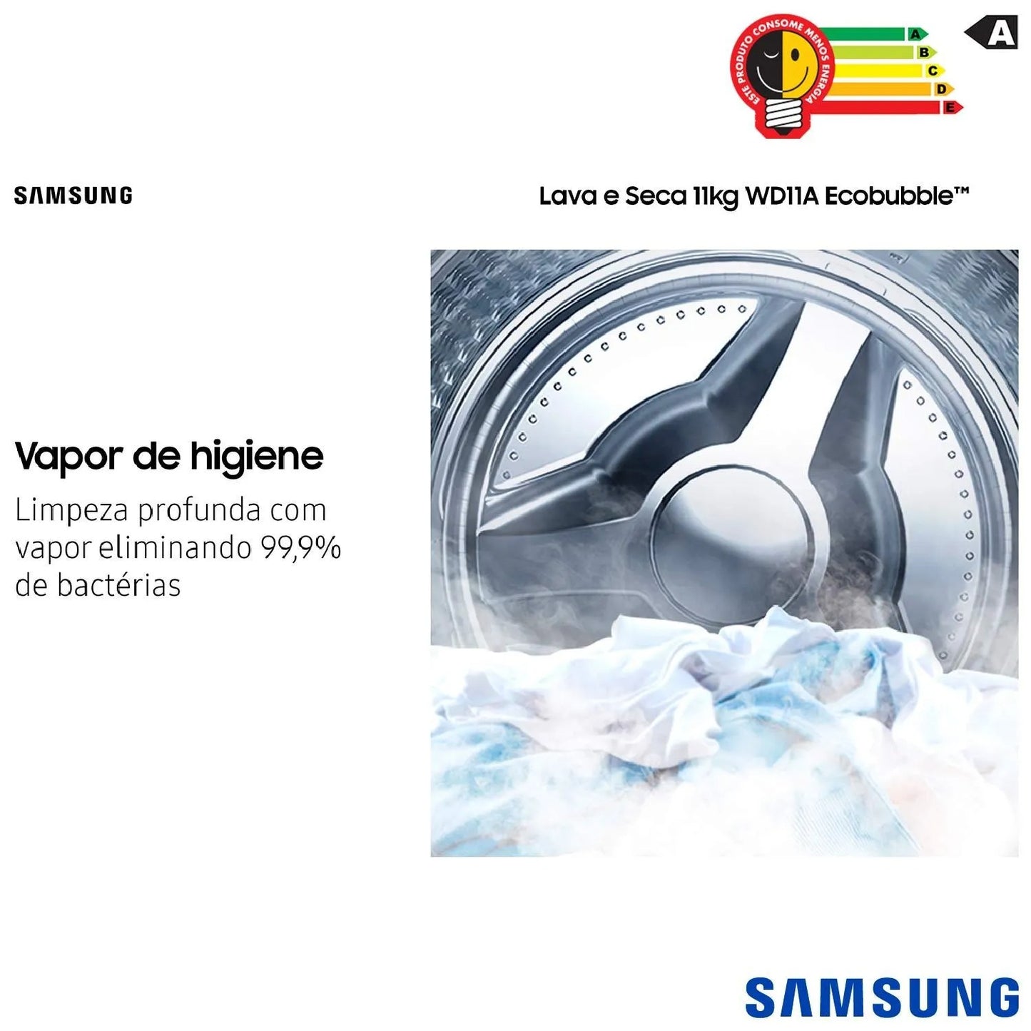 Lava & Seca 11 Kg Samsung Inox com 12 Programas de Lavagem - WD11A4453BX