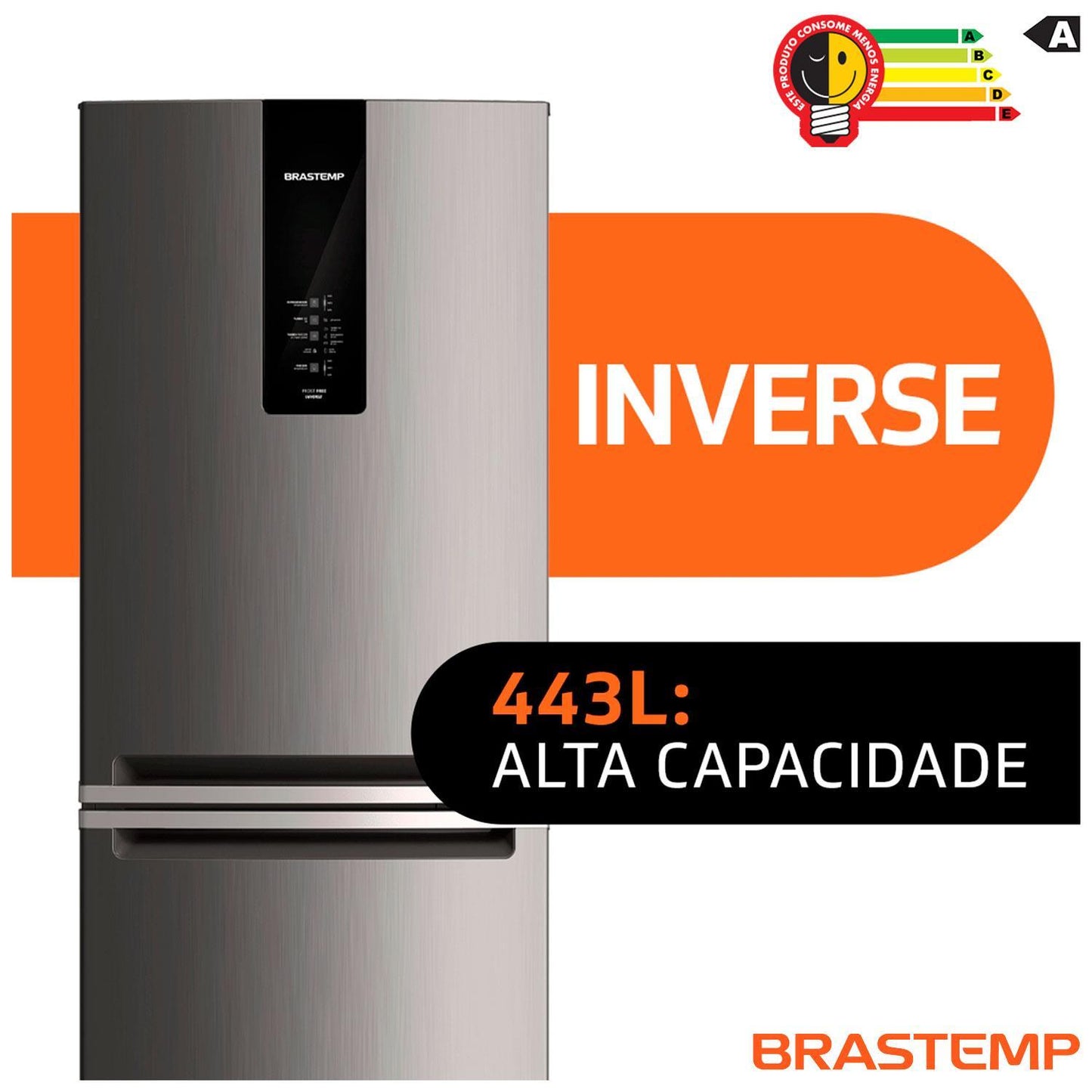 Refrigerador Brastemp Frost Free 443L Inox com Turbo Ice Inverse BRE57AK