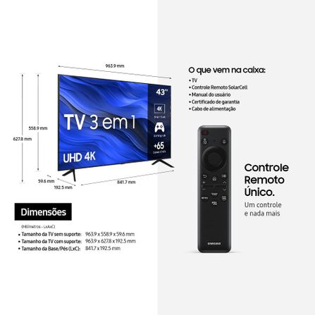 Samsung Smart TV 43" UHD 4K 43CU7700 2023, Processador Crystal 4K, Gaming Hub, Visual Livre de Cabos