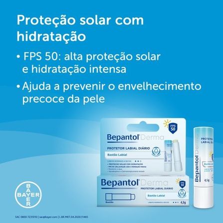 Protetor Labial Diário Derma Hidratante com FPS50 Bepantol