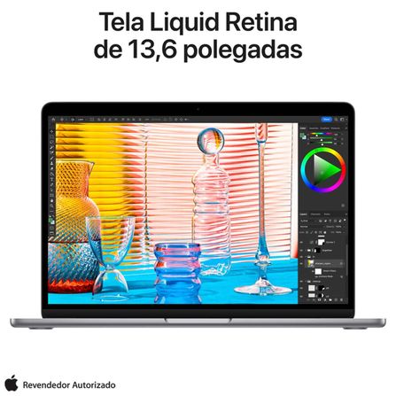 Notebook Apple MacBook Air 13" M2 (CPU de 8&nbsp;núcleos e GPU de 10&nbsp;núcleos, 8GB RAM , 512&nbsp;GB SSD) - Cinza Espacial