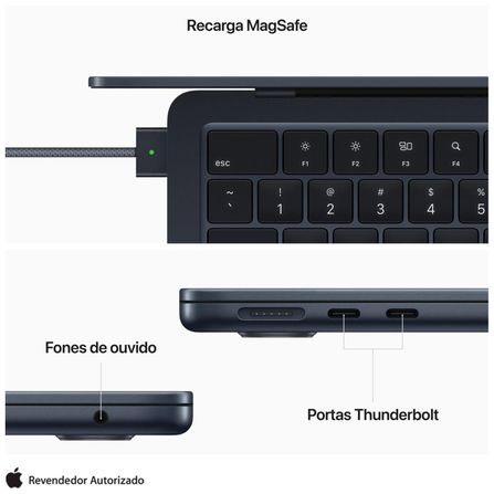 Notebook Apple MacBook Air 13" M2 (CPU de 8 núcleos e GPU de 8 núcleos, 8GB RAM , 256 GB SSD) - Meia-noite