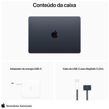 Notebook Apple MacBook Air 13" M2 (CPU de 8 núcleos e GPU de 8 núcleos, 8GB RAM , 256 GB SSD) - Meia-noite