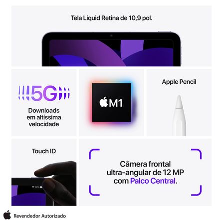 iPad Air Apple (5° geração) Processador M1 (10,9", CELLULAR + Wi-Fi, 64GB) - Cinza-espacial