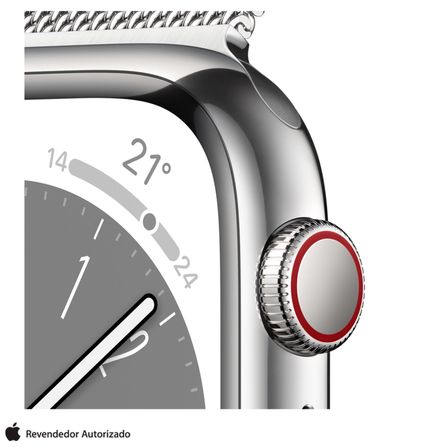 Apple Watch Series 8 (GPS + Cellular 45 mm) Caixa de Aço Inoxidável Prateada, Pulseira Estilo Milanês Prateada