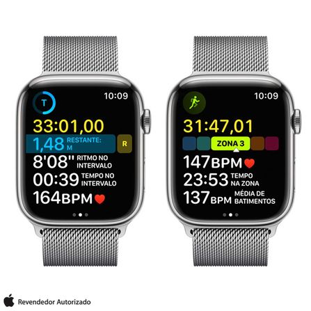Apple Watch Series 8 (GPS + Cellular 45 mm) Caixa de Aço Inoxidável Prateada, Pulseira Estilo Milanês Prateada