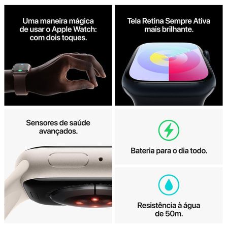 Apple Watch Series 9 (GPS 41 mm) Caixa Estelar de Alumínio com Pulseira Esportiva Estelar - PM