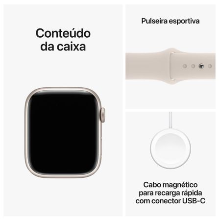 Apple Watch Series 9 (GPS 41 mm) Caixa Estelar de Alumínio com Pulseira Esportiva Estelar - PM