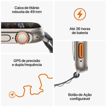 Apple Watch Ultra 2 (GPS + Cellular) 49 mm Caixa de Titânio com Pulseira Oceano Laranja
