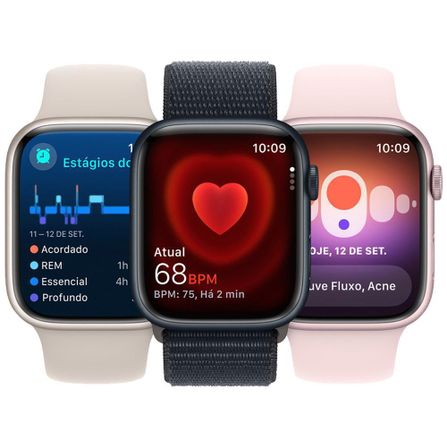 Apple Watch Series 9 (GPS + Cellular 45 mm) Caixa de Alumínio Estelar, Pulseira Esportiva Estelar – MG