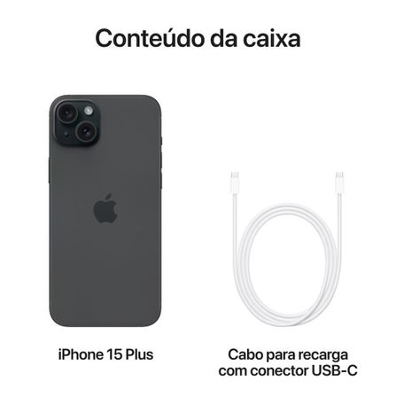 iPhone 15 Plus Apple (128GB) Preto, Tela de 6,7", 5G e Câmera de 48MP