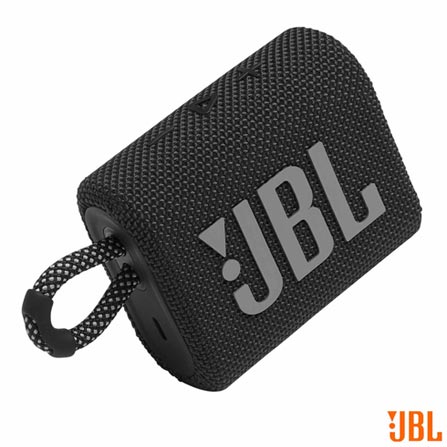 Caixa De Som Ultra Portátil JBL Go 3 Bluetooth Prova d'água 5h De Bateria 4,2W Potência Preto IP67