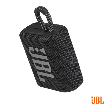 Caixa De Som Ultra Portátil JBL Go 3 Bluetooth Prova d'água 5h De Bateria 4,2W Potência Preto IP67
