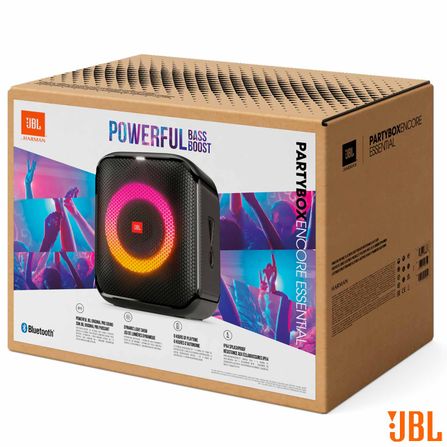 Caixa De Som Jbl Partybox Encore Essential Efeito De Luzes, Até 6H De Bateria, À Prova De Respingos Ipx4 E 100W Rms