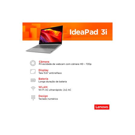 Notebook Lenovo IdeaPad 3i, Intel Core i7 1165G7, 12GB, 256GB SSD, 15,6", Win 11, Prata - 82MD000HBR