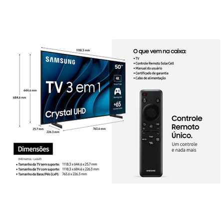 Smart TV Samsung Crystal UHD 4K 50" Polegadas 50CU8000 com Painel Dynamic Crystal Color, Design AirSlim e Alexa bu