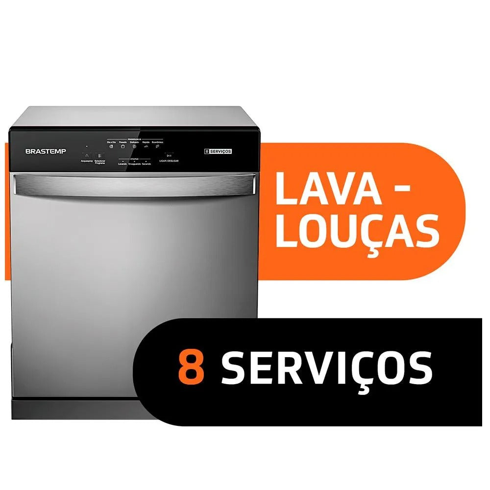 Lava Louças Brastemp Cinza Metálico com 08 Serviços e 05 Programas de Lavagem - BLF08B