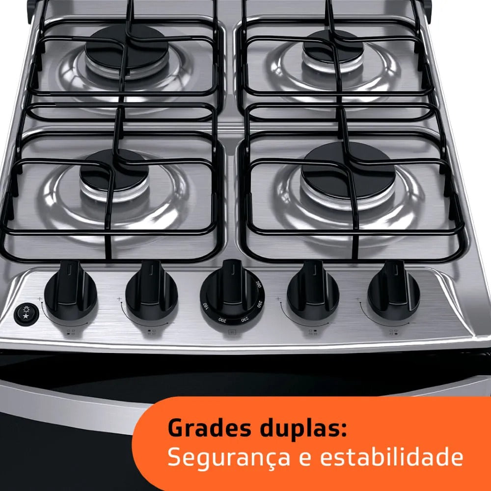 Fogão Brastemp 4 Bocas Inox com Duas Prateleiras com Alturas Ajustáveis - BFO4NBR