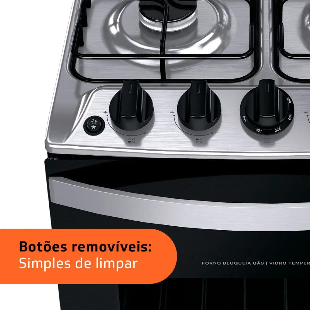 Fogão Brastemp 4 Bocas Inox com Duas Prateleiras com Alturas Ajustáveis - BFO4NBR