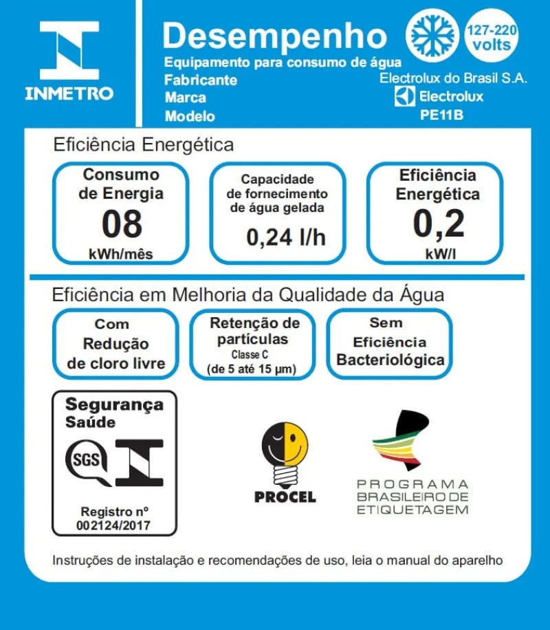 Purificador Electrolux Eletrônico Compacto Efficient Painel Digital Bivolt Branco (PE11B)